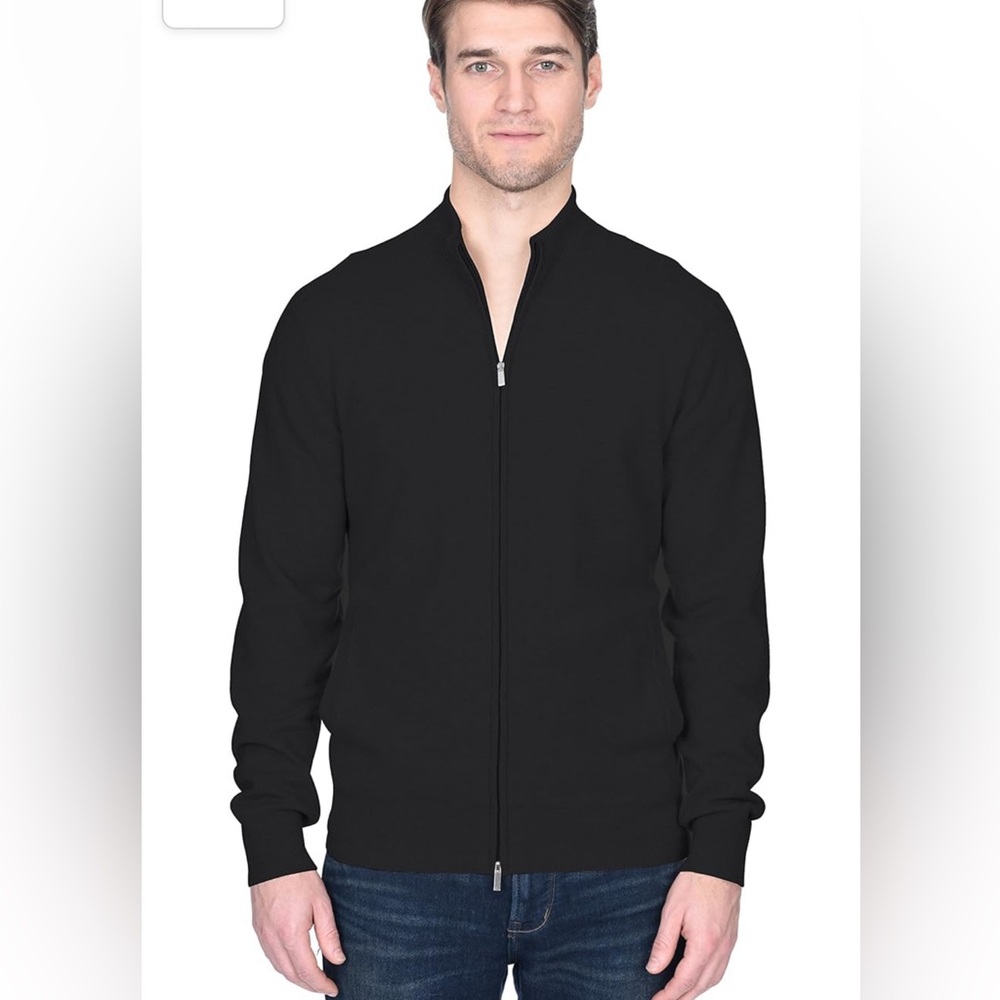 Men's Full Zip Up Cardigan Cashmere Merino Wool Mock Neck Long Sleeve Sweater